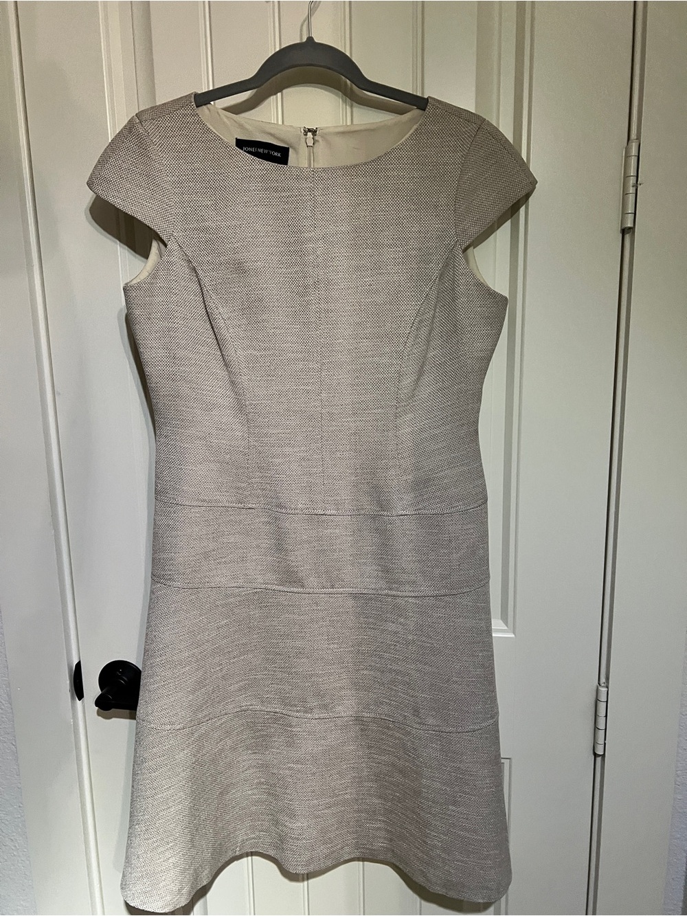 Jones New York Classic Cap Sleeve A-Line Woven Career Dress, Size 8, Beige
